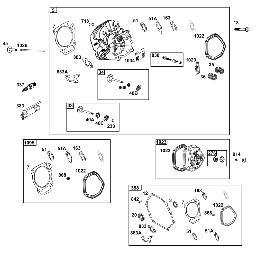 Cylinder Head Group Diagram and Parts List for 19N132-0237-H1 100000 - 19Z999 Briggs and Stratton Engine